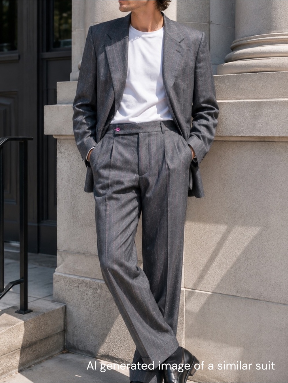 Vtg Alexander Julian Colours Wool Suit 42R Pants 36x31 Grey Purple Windowpane